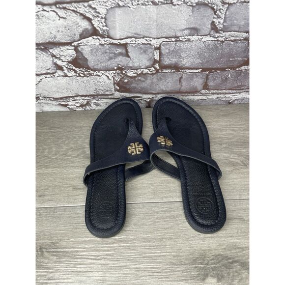 Tory Burch Jole Navy Blue Thong Tumbled Leather Sandals Women’s Sz 6.5M US/37EU - Picture 7 of 16